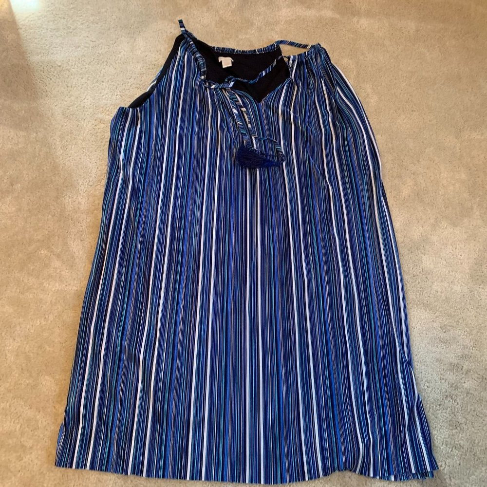 Chico's Blue Striped Swing Dress With Ties Size 4 (XXL)